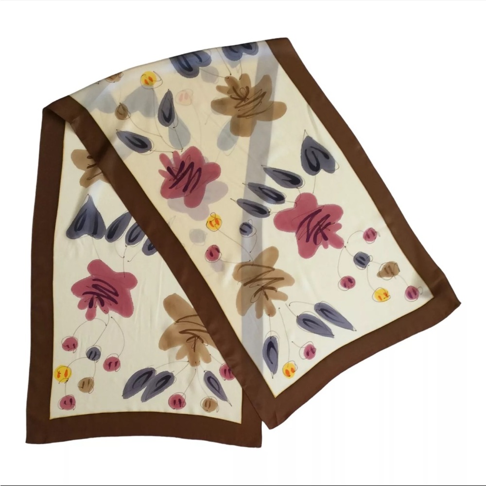 PIER CARLO D'ALESSIO Brown Art Print Silk Hand Painted Scarf